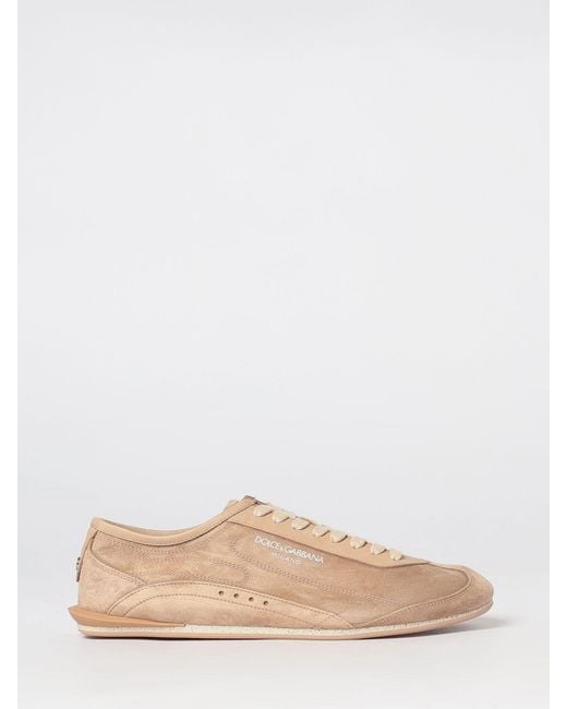 Dolce & Gabbana Natural Dolce &Amp Gabbana Lipari Suede Calfskin Sneakers With Printed Logo for men