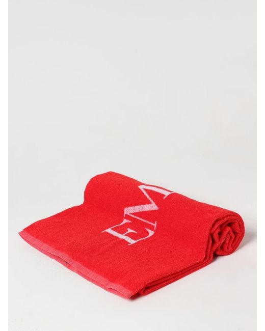 Telo da bagno in spugna di cotone con logo di Emporio Armani in Red da Uomo