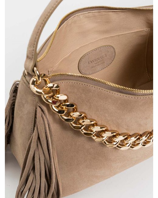 Twinset Natural Liliane Suede Fringed Bag