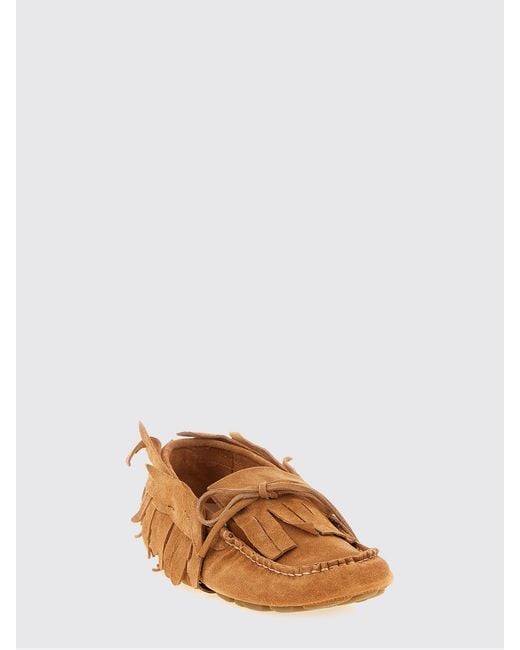 Alberta Ferretti White Fringed Suede Loafers