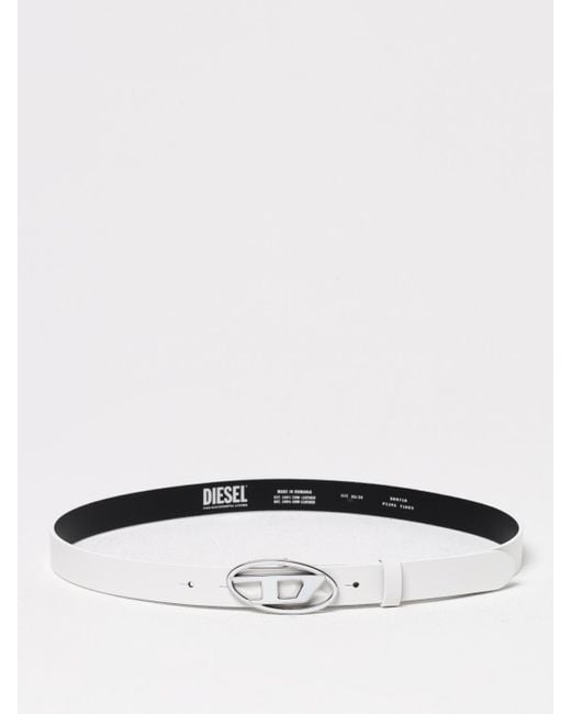 DIESEL White B-1Dr Leather Belt With Enamelled Buckle