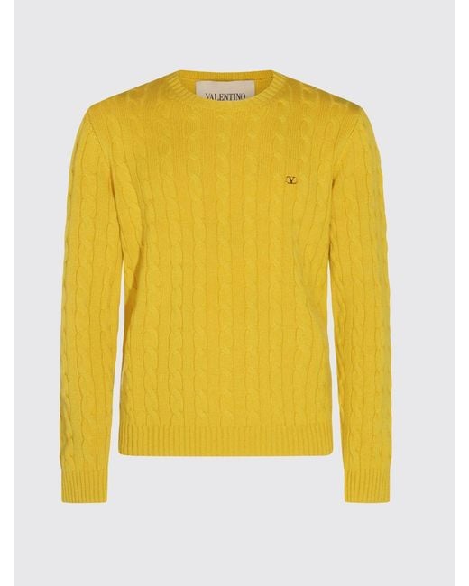 Valentino Garavani Yellow Vlogo Signature Pure Cashmere Crewneck Jumper for men