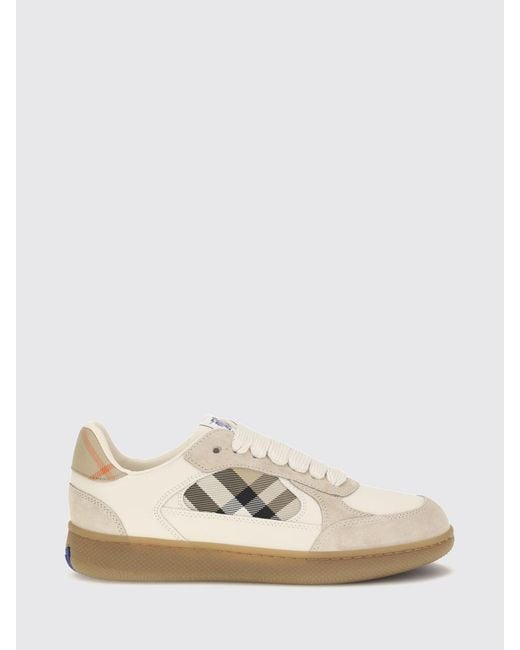 Burberry Natural Terrace Leather And Suede Sneakers With Vintage Check Motif