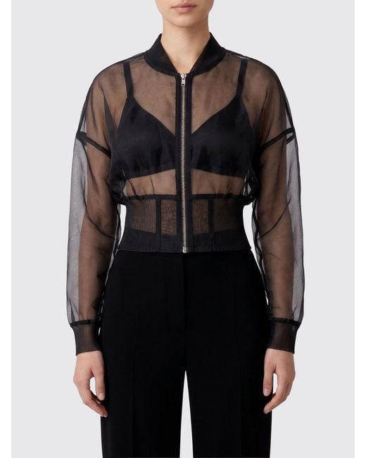 Rick Owens Black Cropped Sheer Nylon Bomber Jacket With Zip Closure