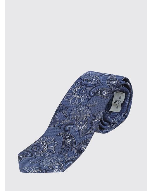 Etro Blue Paisley Print Silk Tie for men
