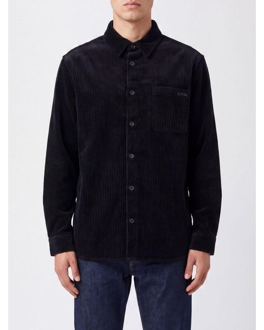A.P.C. Blue Short Corduroy Shirt Jacket With Patch Pockets for men