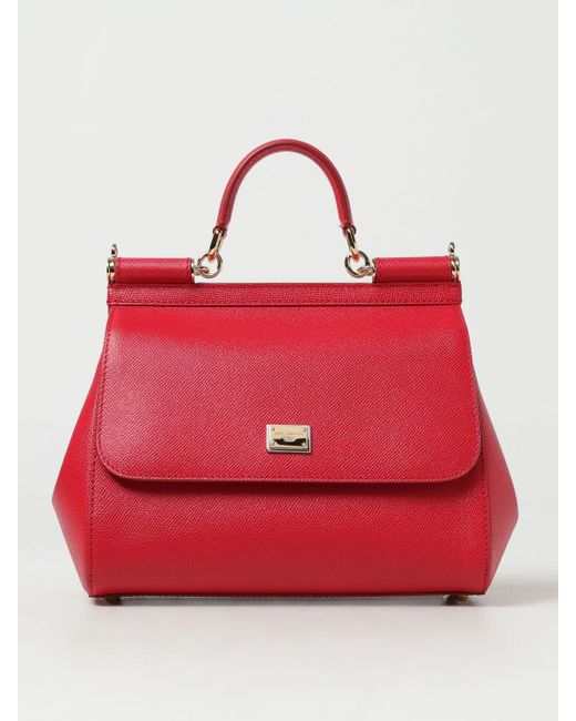 Dolce & Gabbana Red Sicily Bag In Micro Grained Leather