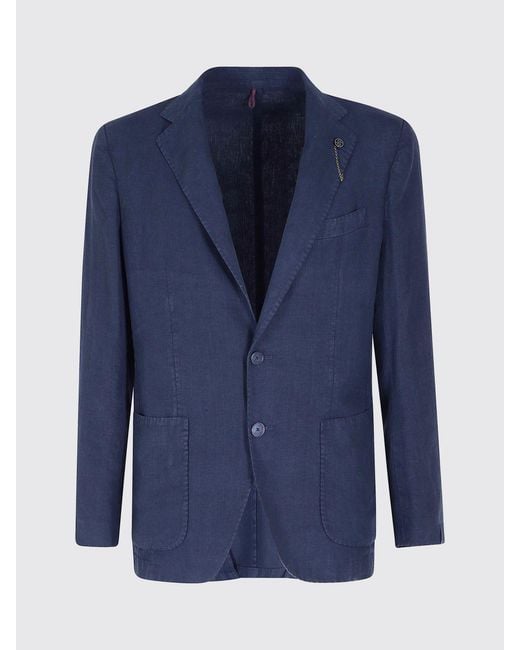 Santaniello Blue Linen Single-Breasted Blazer for men
