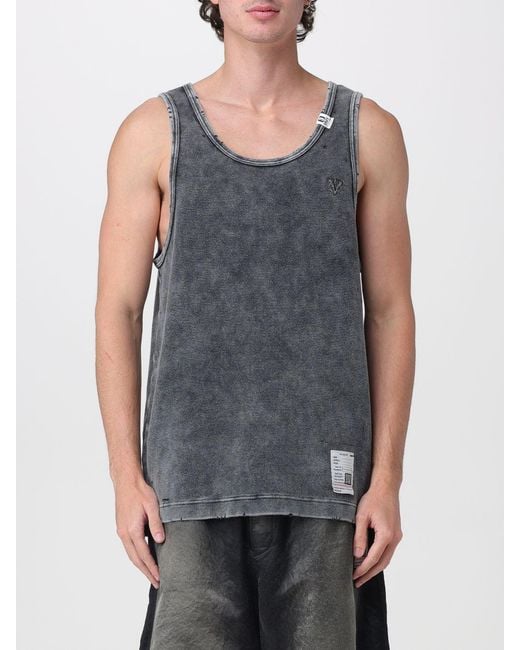 Maison Mihara Yasuhiro Gray Cotton Tank Top With U-Neck And Applied Logo for men