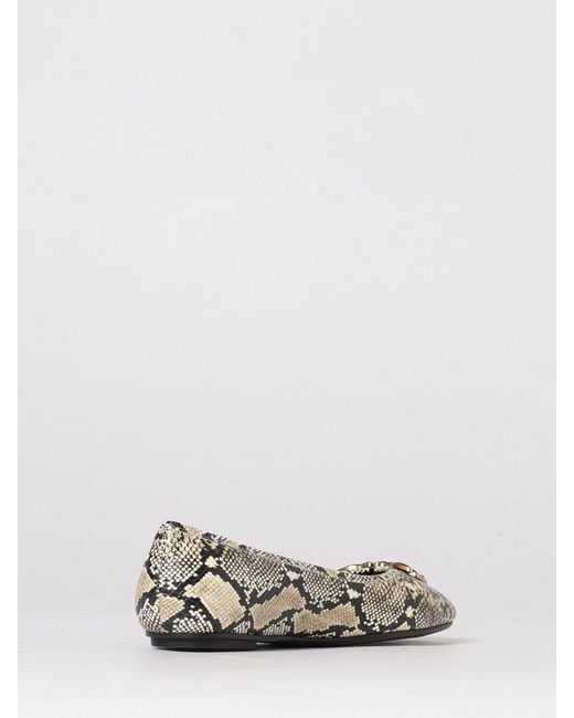 Pinko White Love Birds Python Print Leather Ballerinas