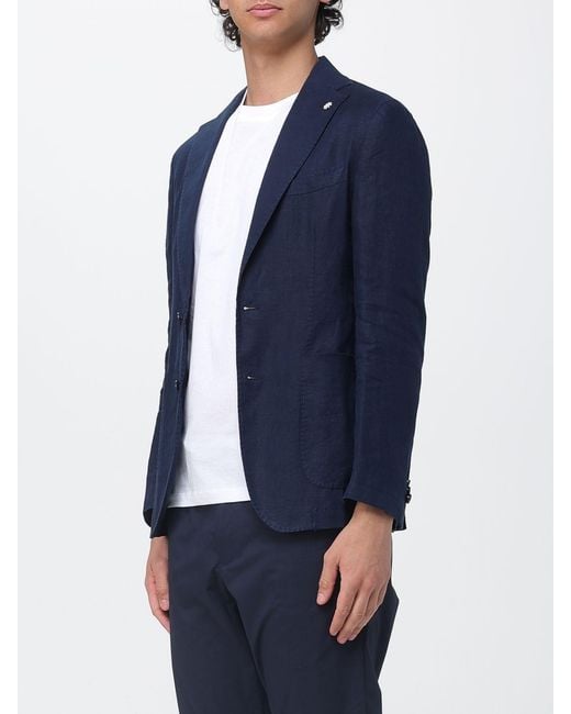 Manuel Ritz Blue Single Breasted Linen Blazer for men