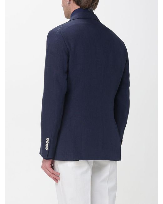 Brunello Cucinelli Blue Single Breasted Linen Blazer for men