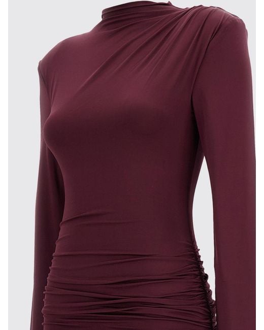 ROTATE BIRGER CHRISTENSEN Purple Draped Jersey Mini Sheath Dress With Padded Shoulders