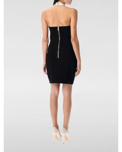 Balmain Black Sleeveless Fitted Mini Dress With Button Accent And Detailed Neckline