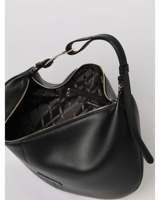 ARMANI EXCHANGE Black Grained Faux Leather Hobo Bag