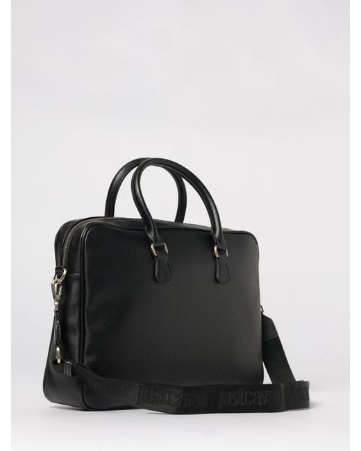 Just Cavalli Black Saffiano Leather Briefcase for men
