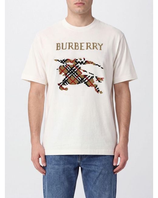 Burberry White Cotton T-Shirt With Vintage Check Print And Ekd Logo for men