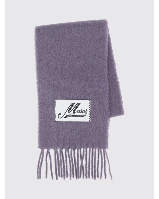 Marni Purple Logo-Patch Fringed Alpaca Wool-Blend Scarf