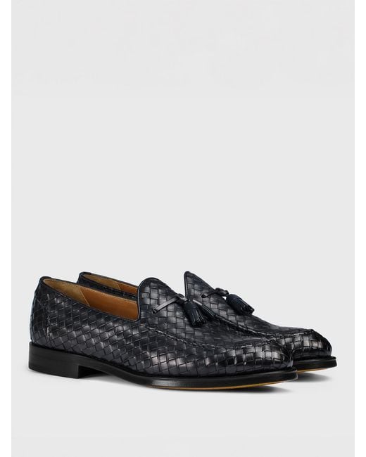Doucal's Black Woven Leather Loafer With Tassels for men