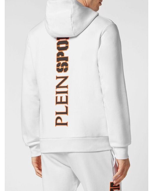 Philipp Plein White Cotton Hoodie With Graphic Print And Hexagon Logo for men