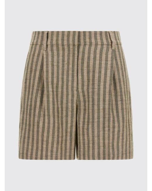 Brunello Cucinelli Natural High-Waisted Striped Linen Blend Pleated Shorts