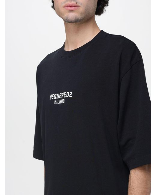DSquared² Black Cotton T-Shirt With Logo for men