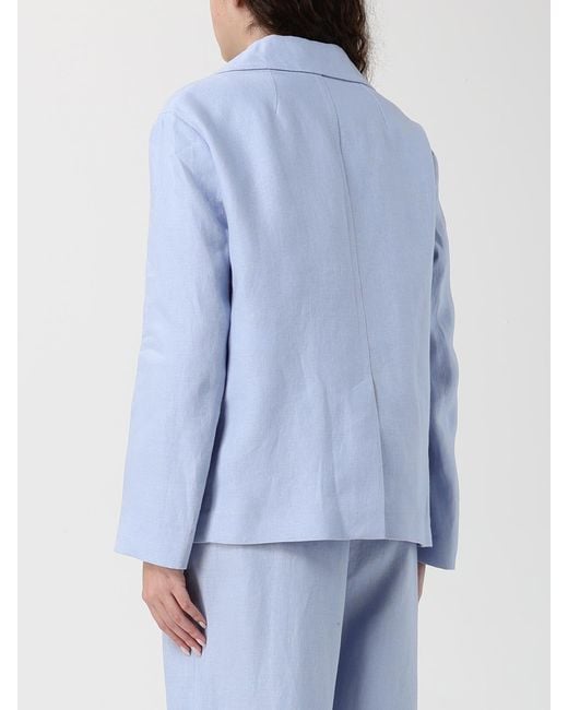 Max Mara Blue Linen Double-Breasted Blazer