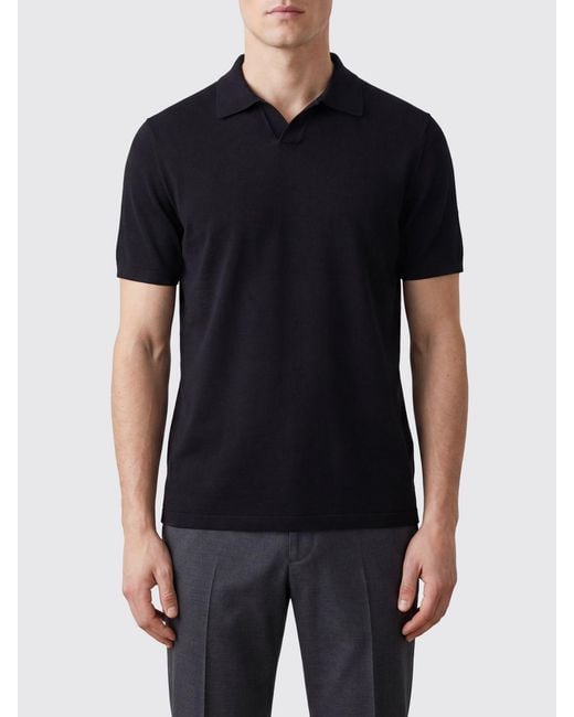 Kangra Black Short-Sleeved Polo Shirt Knitted for men