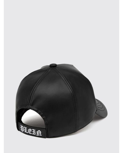 Philipp Plein Black Leather Baseball Cap With Logo for men