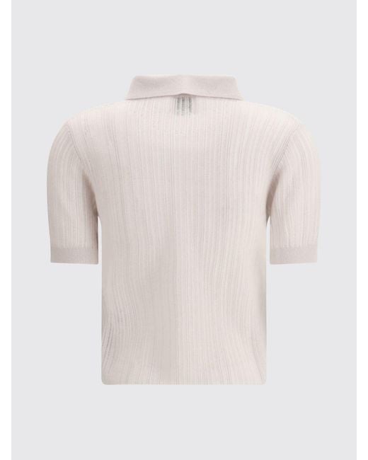 Allude White Slim Fit Knit Polo Shirt
