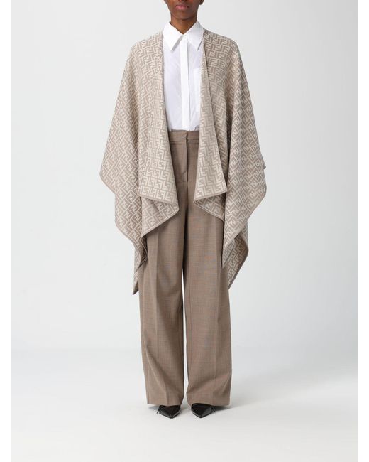 Fendi Natural All Over Ff Wool And Silk Poncho