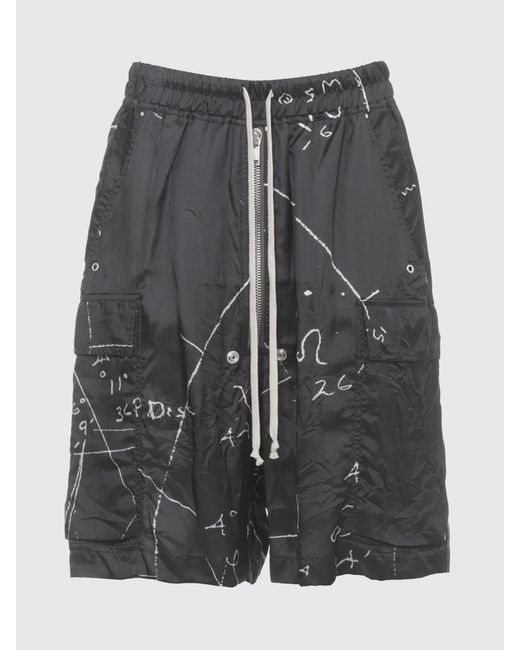 Rick Owens Black Printed Viscose Blend Cargo Shorts for men