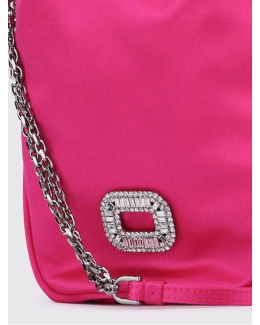 Roger Vivier Pink Nano Pilgrim Satin Bag With Jewel Buckle