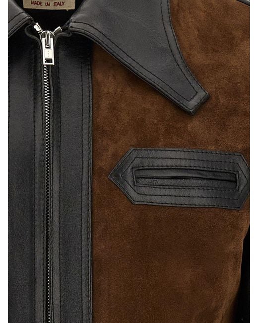 Marni Black Bicolor Suede Leather Jacket With Pointed Collar for men