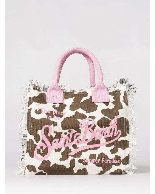 Mc2 Saint Barth Pink Printed Cotton Vanity Bag With Logo