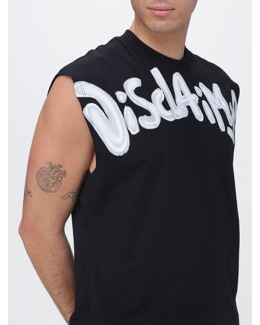 DISCLAIMER Black Cotton Tank Top With Logo for men