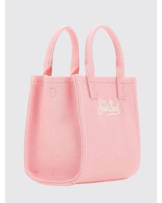 Mc2 Saint Barth Pink Embroidered Logo Cotton Twill Vanity Bag