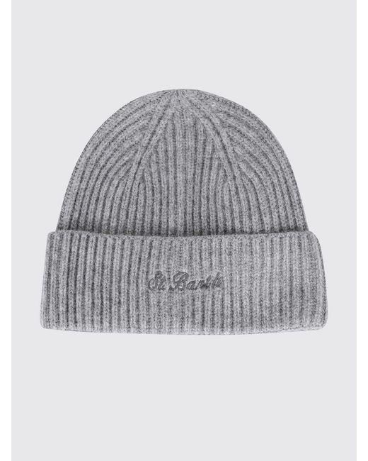 Mc2 Saint Barth Gray Ribbed Wool Beanie With Cuff And Embroidered Logo