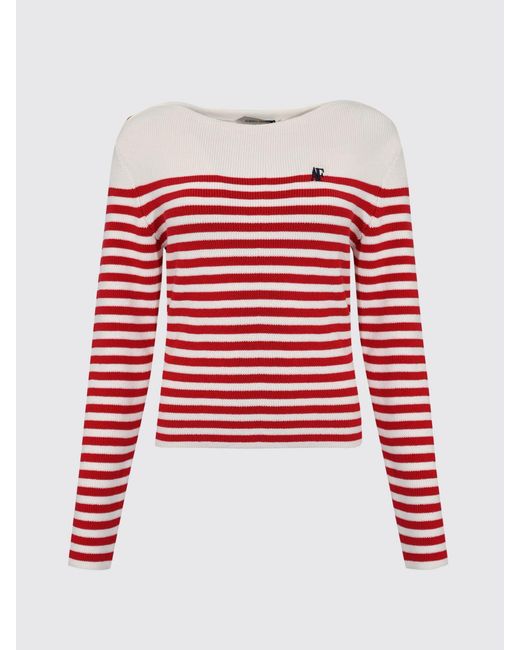 Alberta Ferretti Red Striped Cotton Crew-Neck Pullover