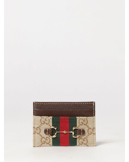 Gucci White Card Holder With Gg Monogram, Web Stripe And Horsebit Detail