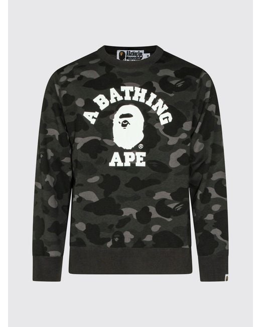 A Bathing Ape Black Slim Fit Camouflage Print Cotton Jumper With Logo for men