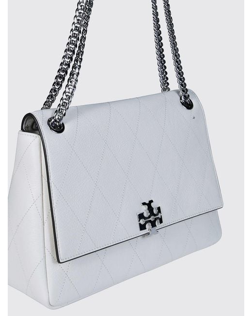Tory Burch White Charlie Matelassé Leather Shoulder Bag With Double T Logo