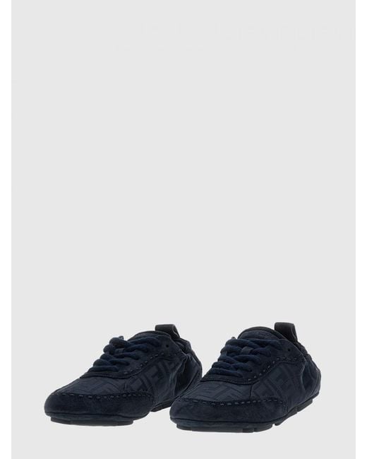 Fendi Blue Fit Ff Jacquard Monogram Canvas And Suede Sneakers for men