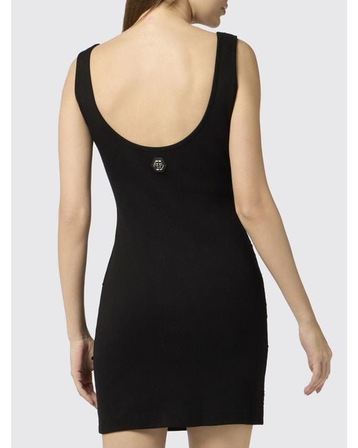 Philipp Plein Black Jersey Sheath Mini Dress With Sequins And Hexagon Logo