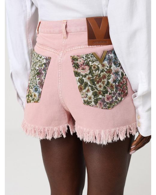 Valentino Pink Cotton Blend Shorts With Printed Pockets
