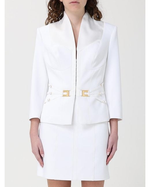 Elisabetta Franchi White Belted Blazer With Logo
