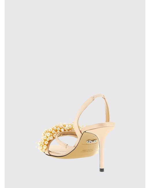 Mach & Mach Metallic Floating Pearls Satin Sandals With Synthetic Pearls