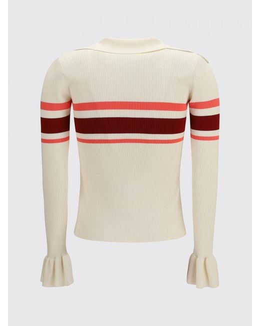 Self-Portrait White Striped Viscose Knit Polo Cardigan