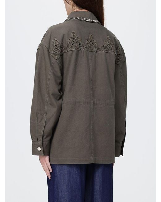 Liu Jo Gray Cotton Shirt Jacket With Embroidery