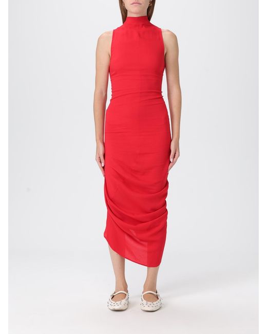 Vestido Midi J De Crepe Drapeado Jacquemus de color Red